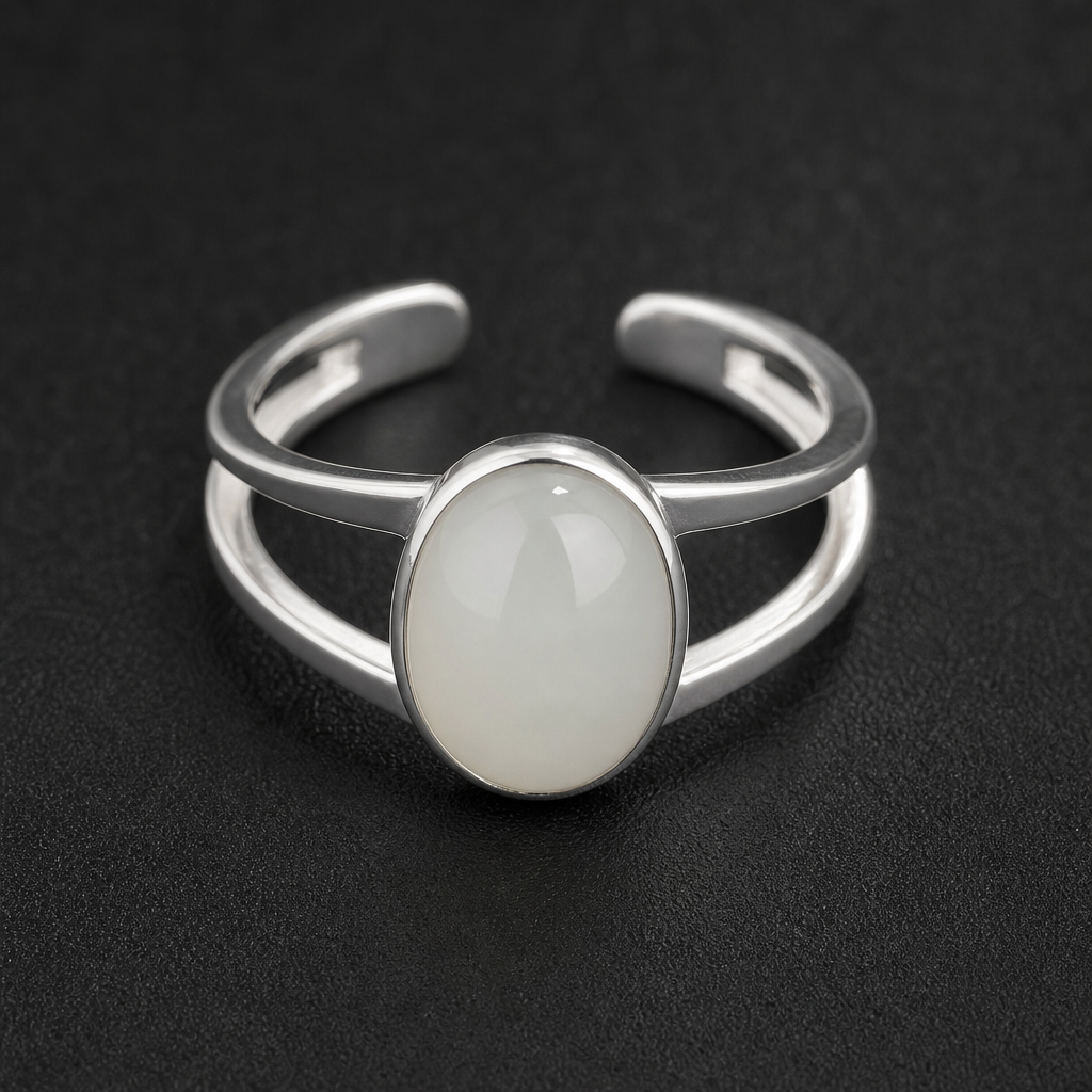 Natural Quartzite Jade Ring in 925 Silver - Adjustable Open (Custom Made)