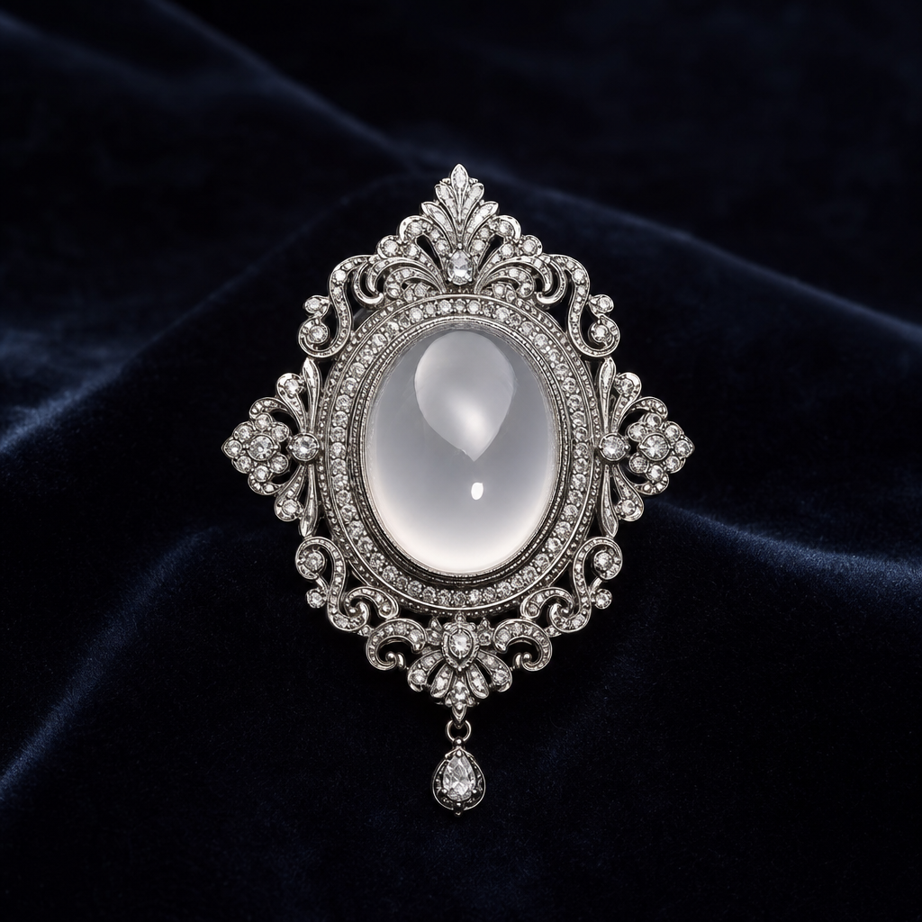 Natural Quartzite Jade Pendant in 925 Silver - Vintage Baroque