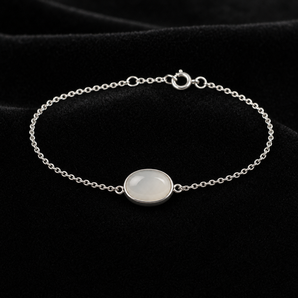 Natural Quartzite Jade Bracelet in 925 Silver - Single Stone (Custom Made)
