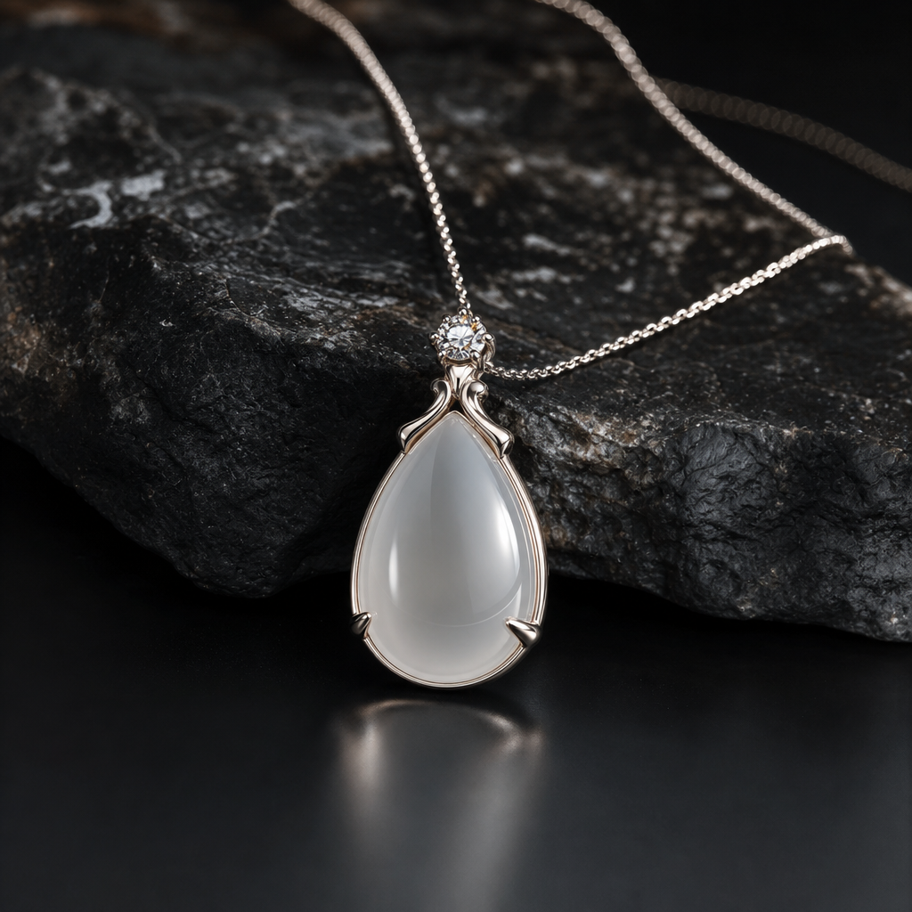 Natural Quartzite Jade Pendant in 925 Silver - Teardrop (Custom Made)