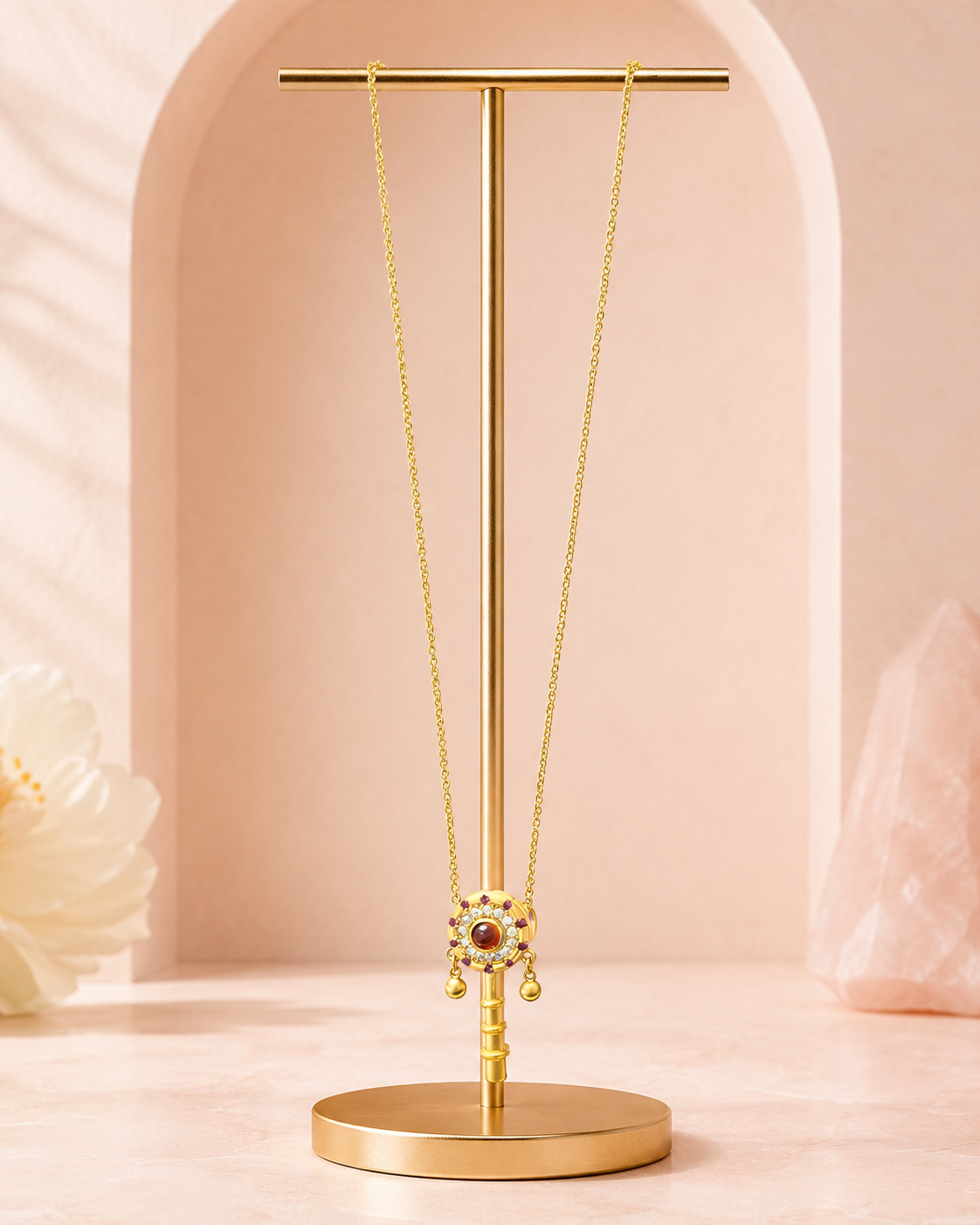 18K Gold Plated Red Agate Key Necklace | Vintage Dainty Pendant for Women