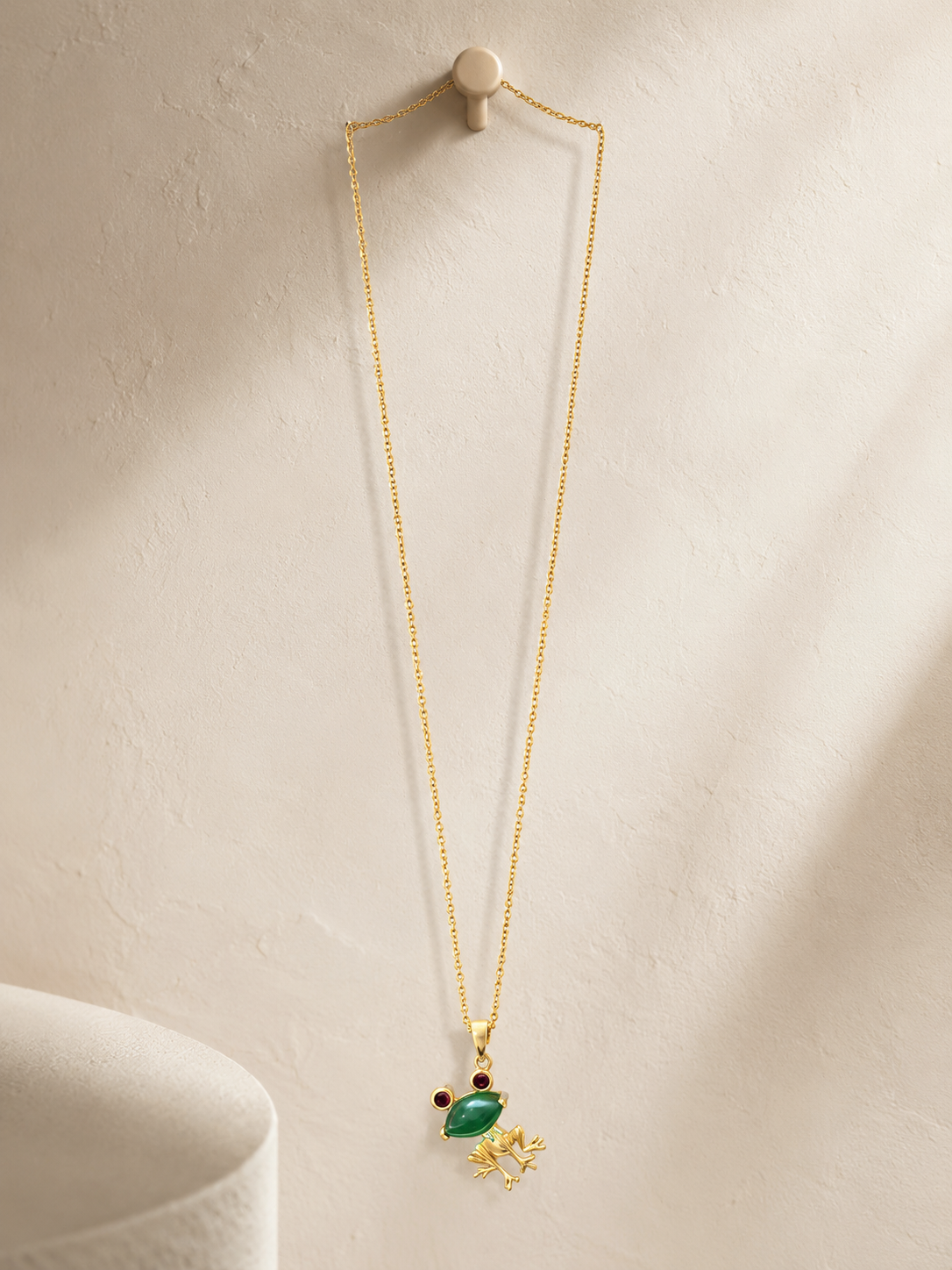 18K Gold Plated Green Agate Frog Necklace | Cute Dainty Animal Pendant