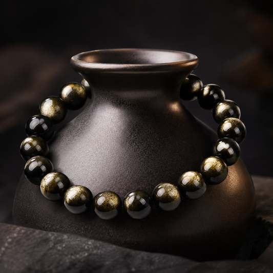 Gold Sheen Obsidian Bracelet - 12mm Protection & Wealth