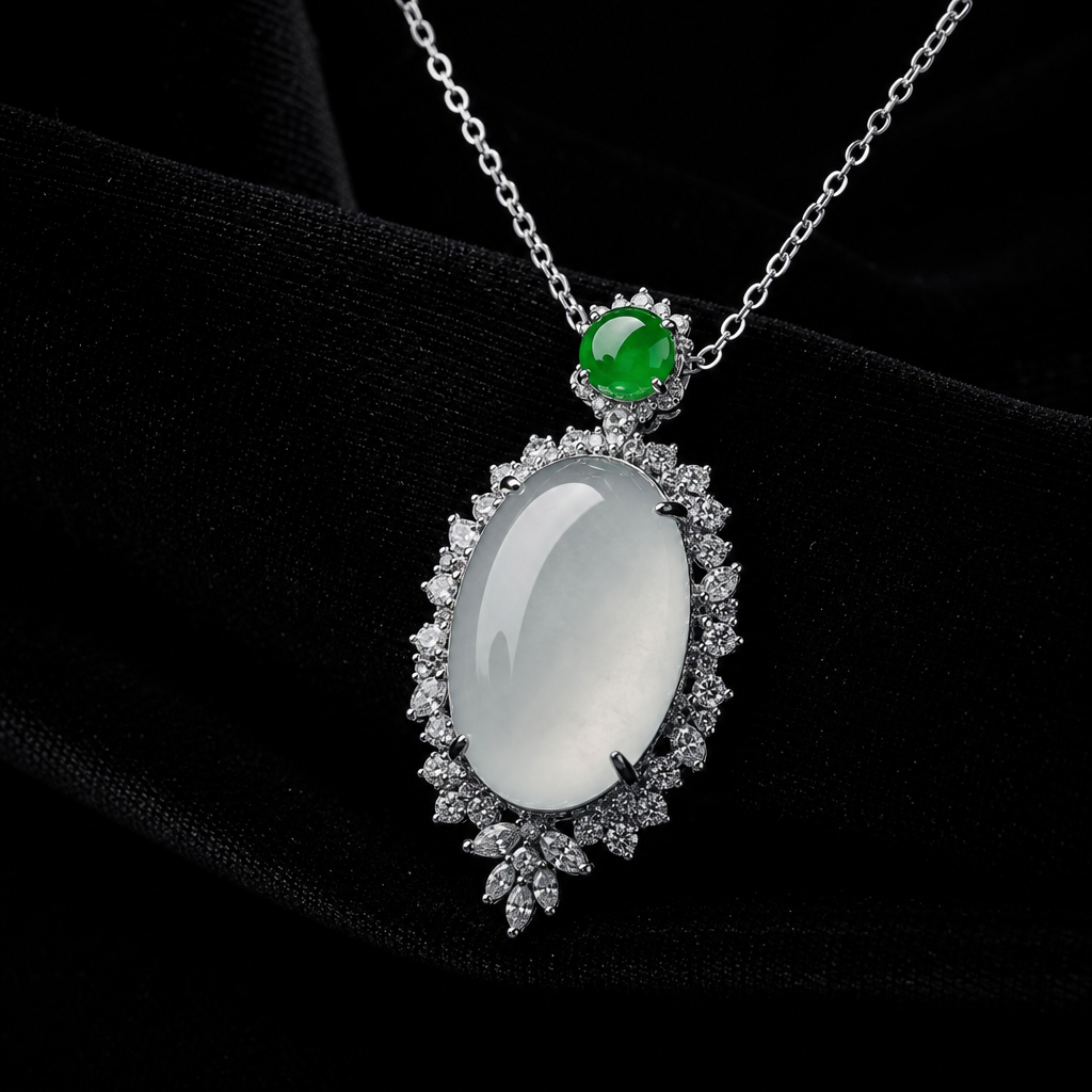 Natural Quartzite Jade & Green Jadeite Pendant in 925 Silver - Moonlight Queen