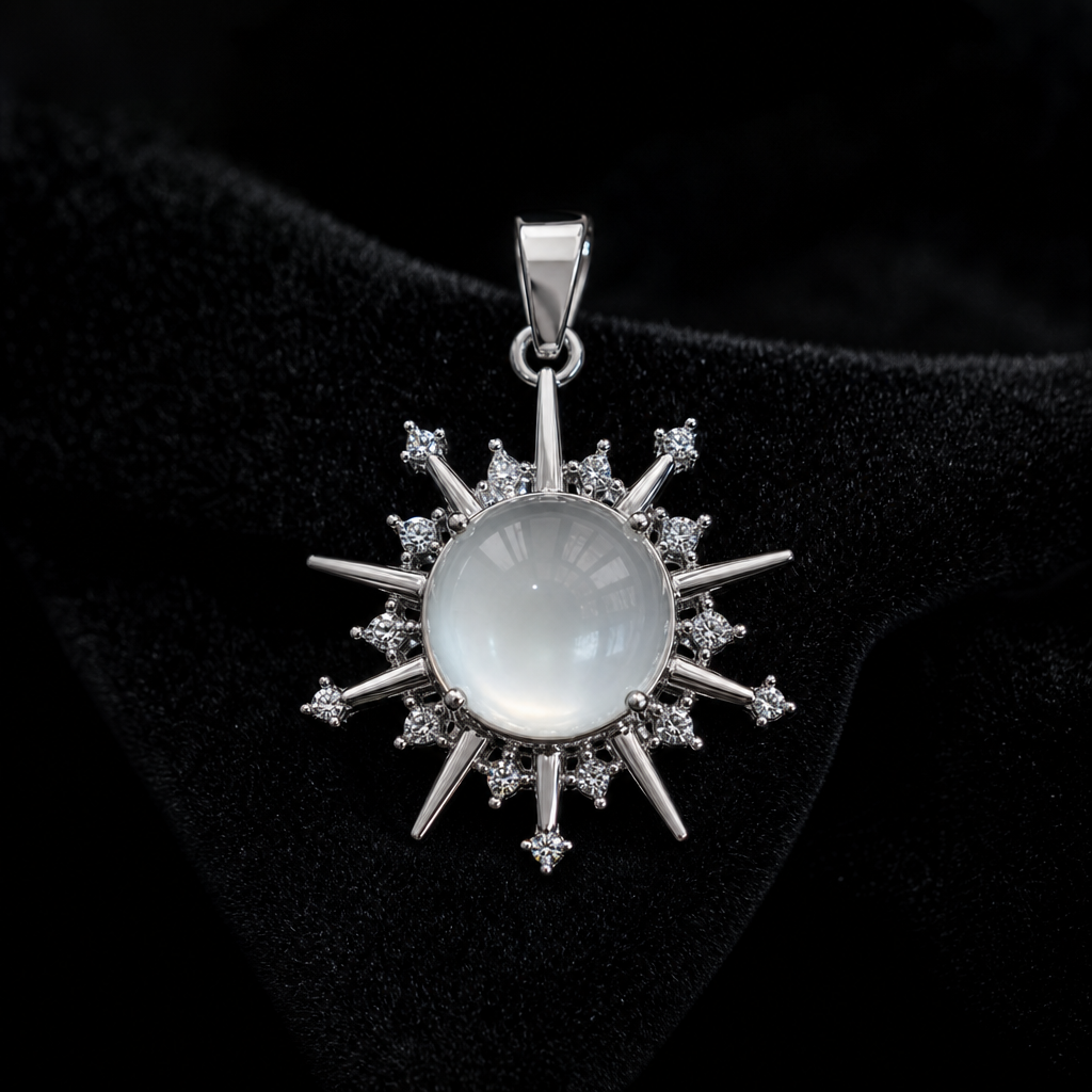Natural Quartzite Jade Pendant in 925 Silver - Celestial Starburst