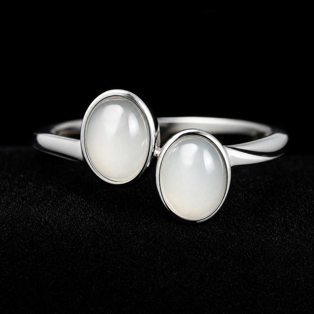 Natural Quartzite Jade Ring in 925 Silver - Toi et Moi (Custom Made)
