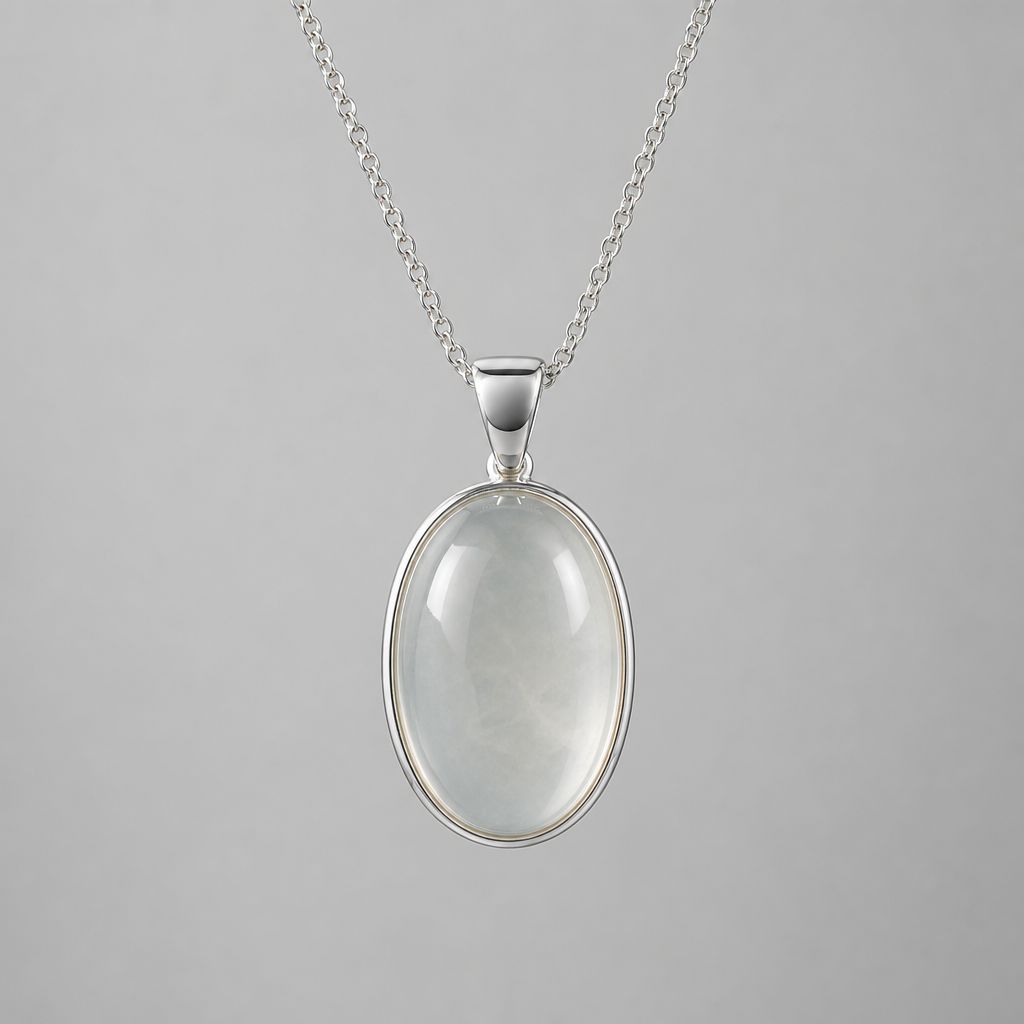 Natural Quartzite Jade Pendant in 925 Silver - Minimalist Bezel (Custom Made)
