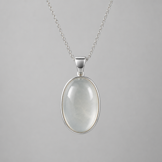 Natural Quartzite Jade Pendant in 925 Silver - Minimalist Bezel (Custom Made)