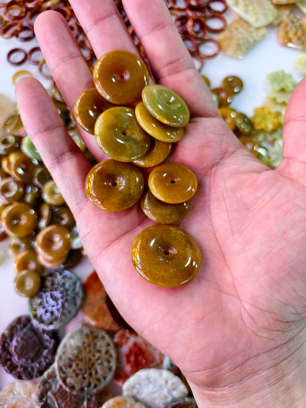 Jade Donut Pendant - Yellow Tone