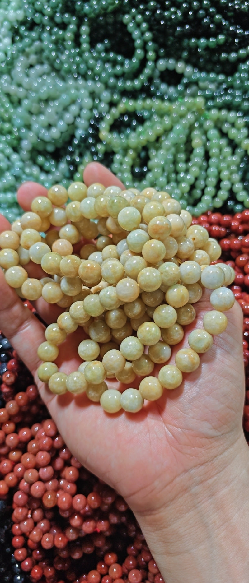 Jade Bead Bracelet - Yellow Tone