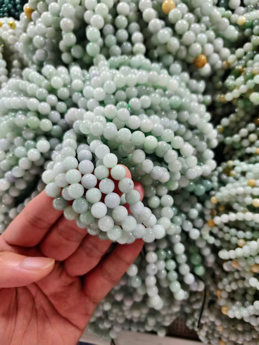Jade Bead Necklace - White and Green Tone