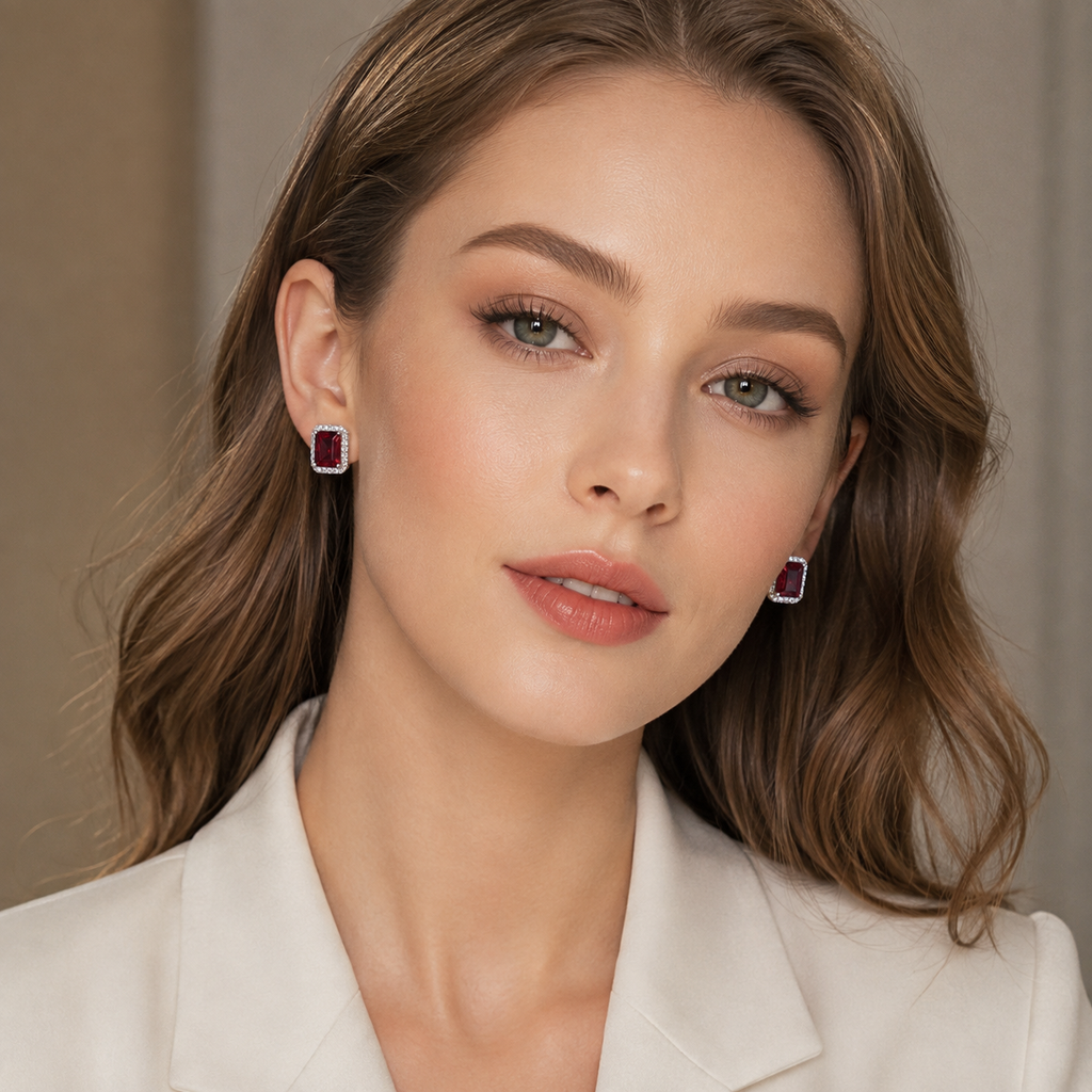 Natural Garnet Stud Earrings in 925 Sterling Silver, 5×7mm Gemstones