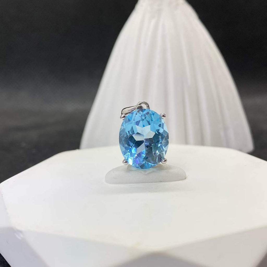 Natural Blue Topaz Pendant in 925 Sterling Silver, 10×12mm Oval Gemstone