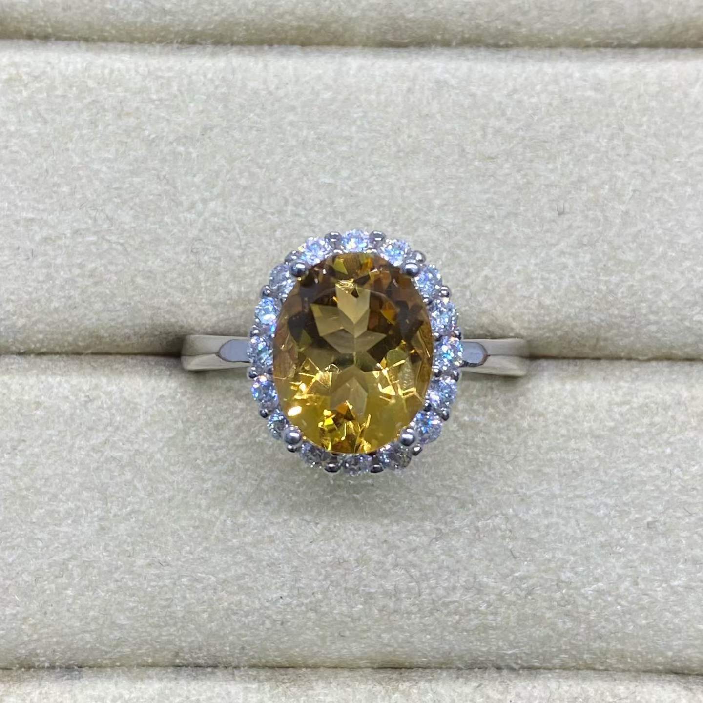 Natural Citrine Halo Ring in 925 Sterling Silver, 8x10mm Oval Gemstone