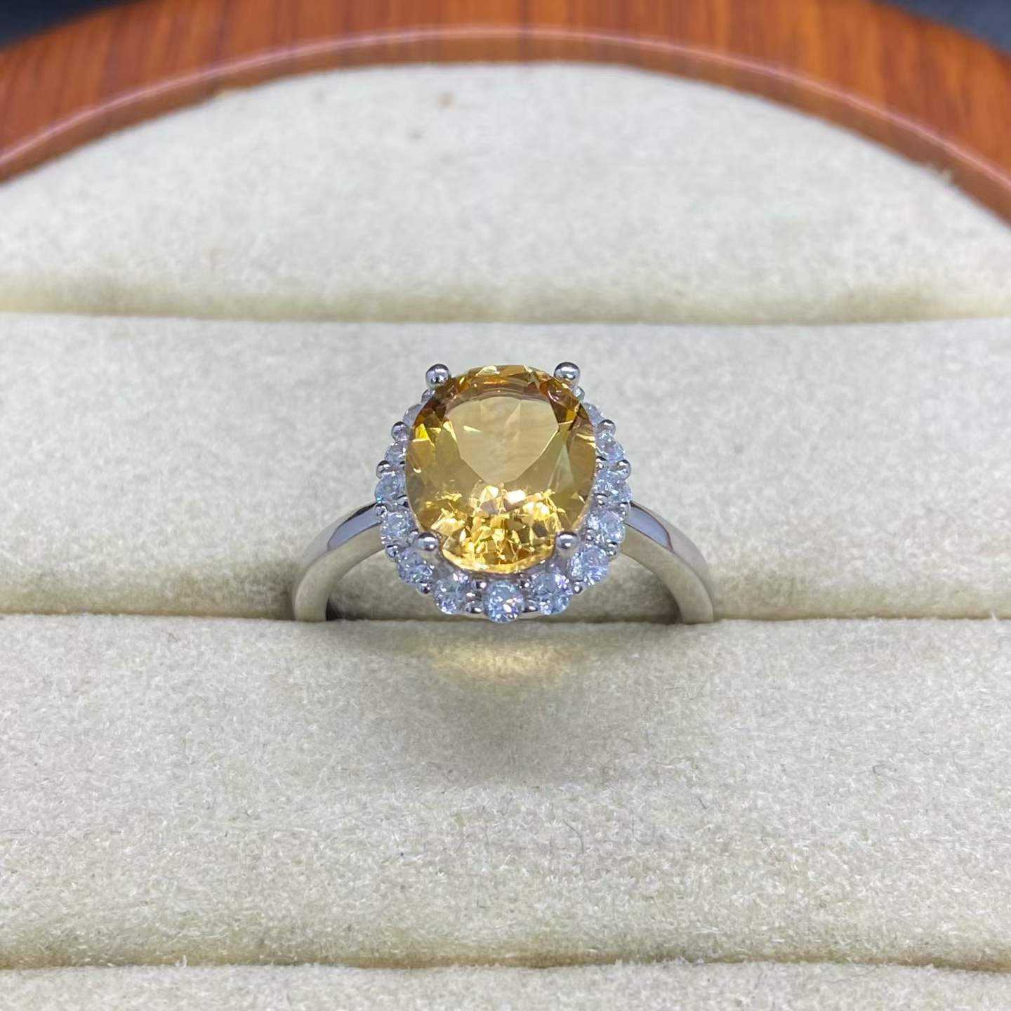 Natural Citrine Halo Ring in 925 Sterling Silver, 8x10mm Oval Gemstone