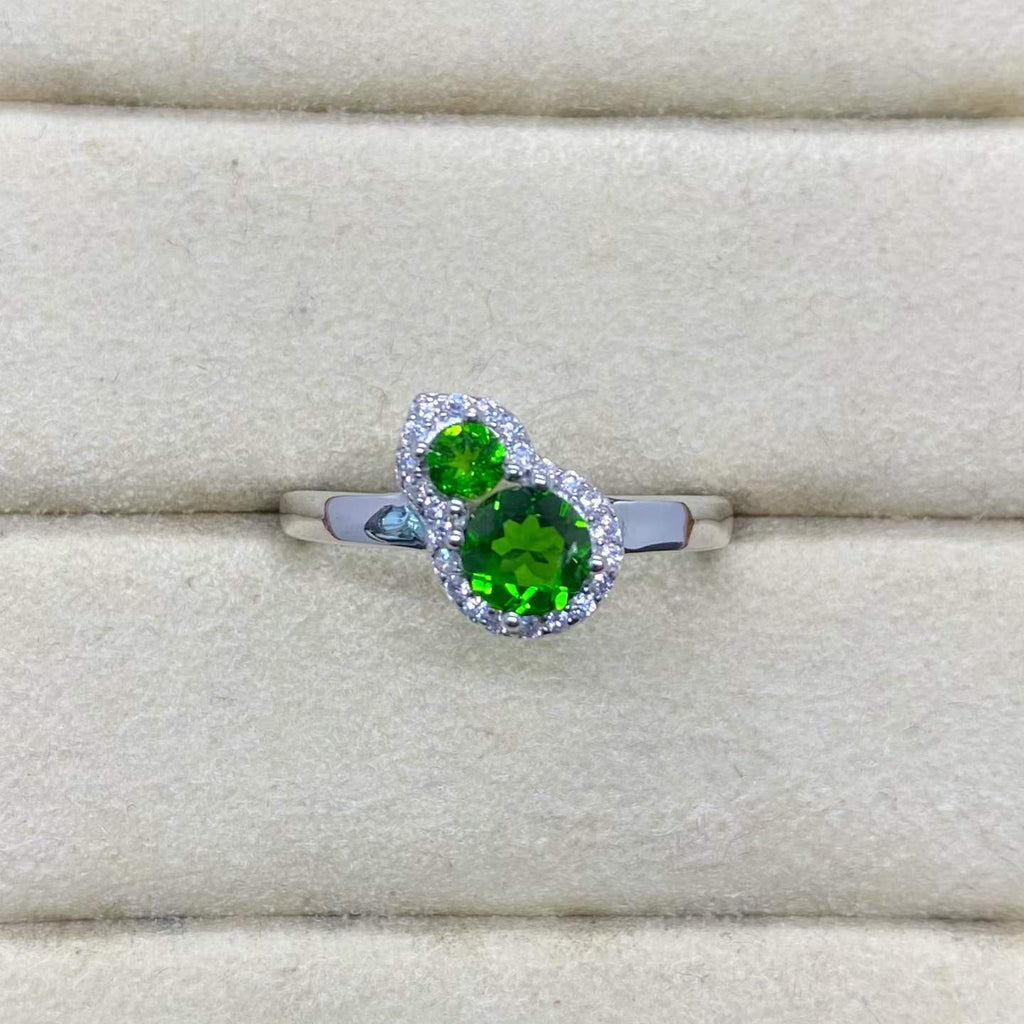 Natural Diopside Two-Stone Ring in 925 Sterling Silver, 3mm & 5mm Gemstones