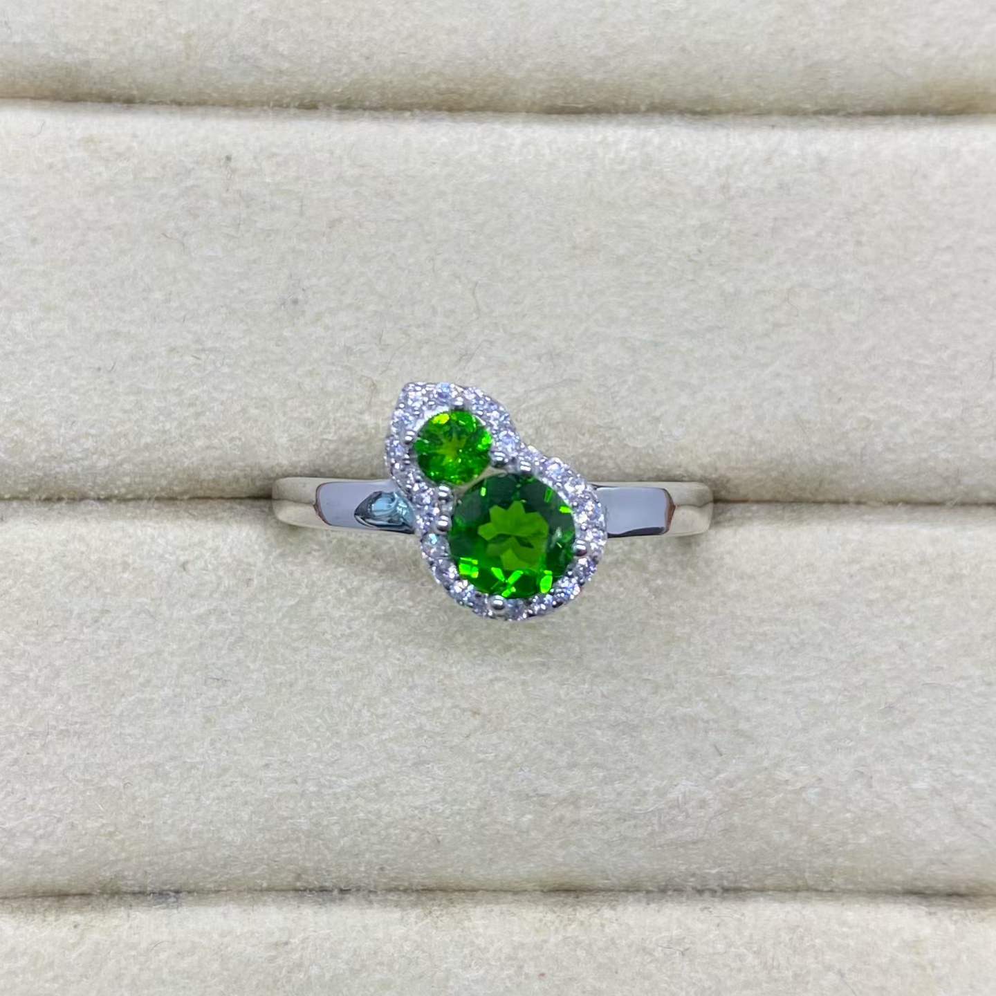 Natural Diopside Two-Stone Ring in 925 Sterling Silver, 3mm & 5mm Gemstones