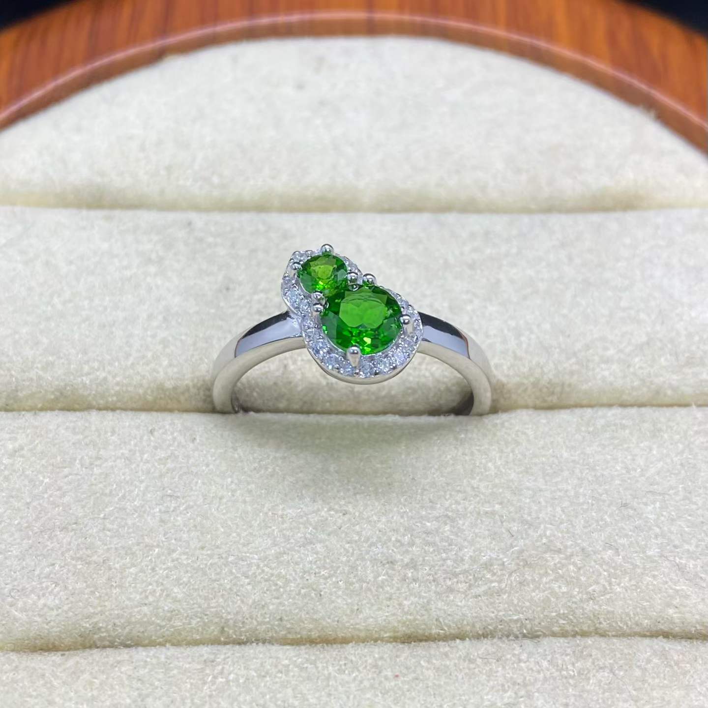 Natural Diopside Two-Stone Ring in 925 Sterling Silver, 3mm & 5mm Gemstones