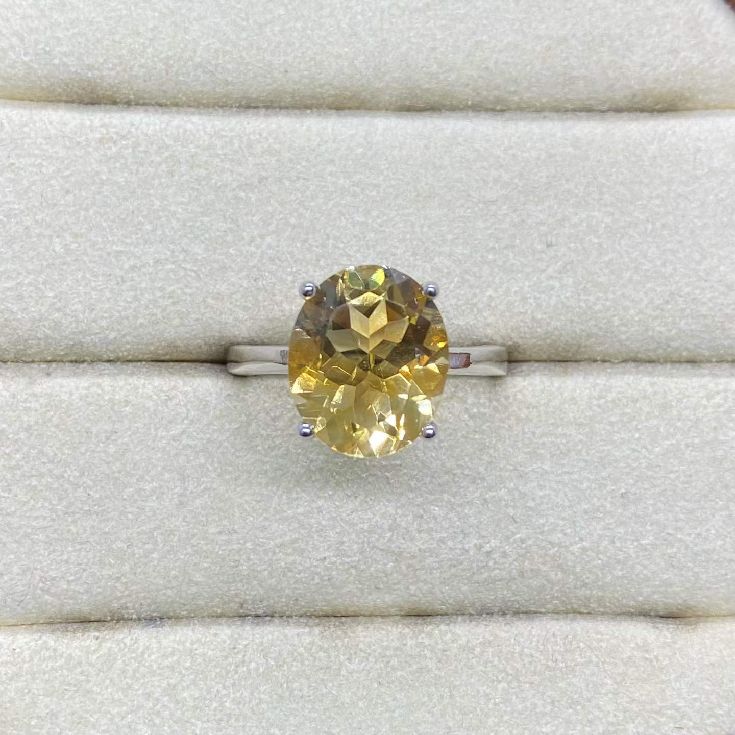 Natural Citrine Solitaire Ring in 925 Sterling Silver, 10x12mm Oval Gemstone
