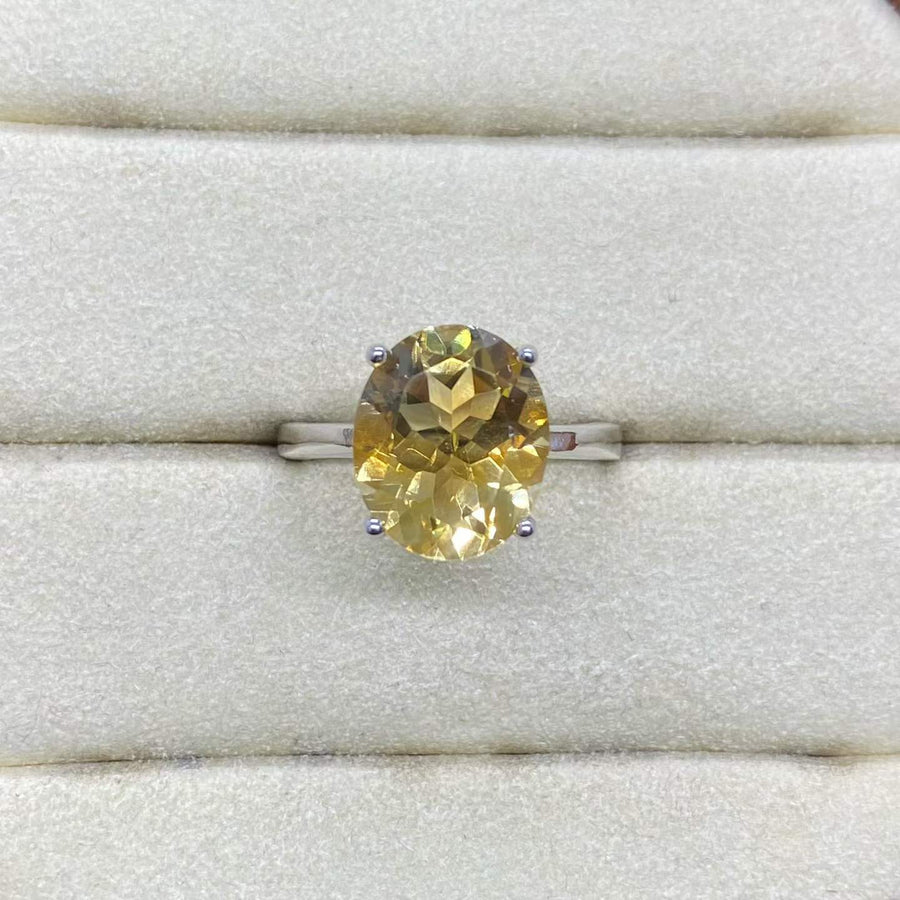 Natural Citrine Solitaire Ring in 925 Sterling Silver, 10x12mm Oval Gemstone