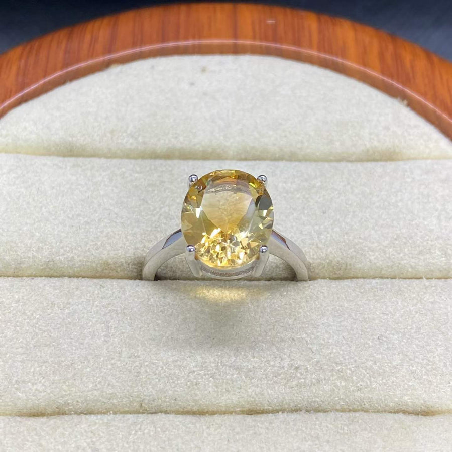 Natural Citrine Solitaire Ring in 925 Sterling Silver, 10x12mm Oval Gemstone