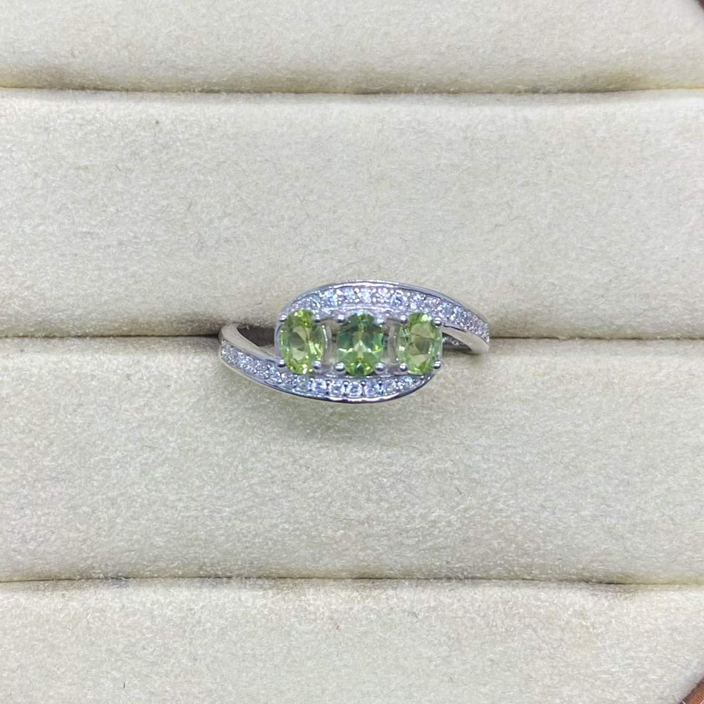 Natural Peridot Trilogy Ring in 925 Sterling Silver, 3x4mm Gemstones