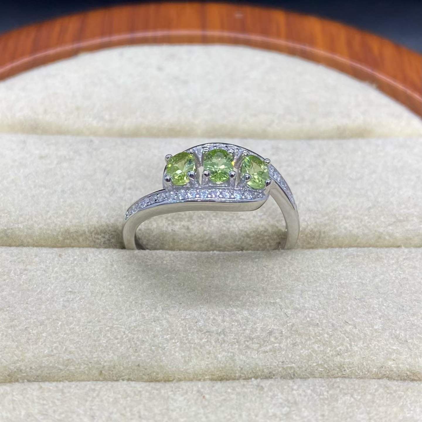 Natural Peridot Trilogy Ring in 925 Sterling Silver, 3x4mm Gemstones