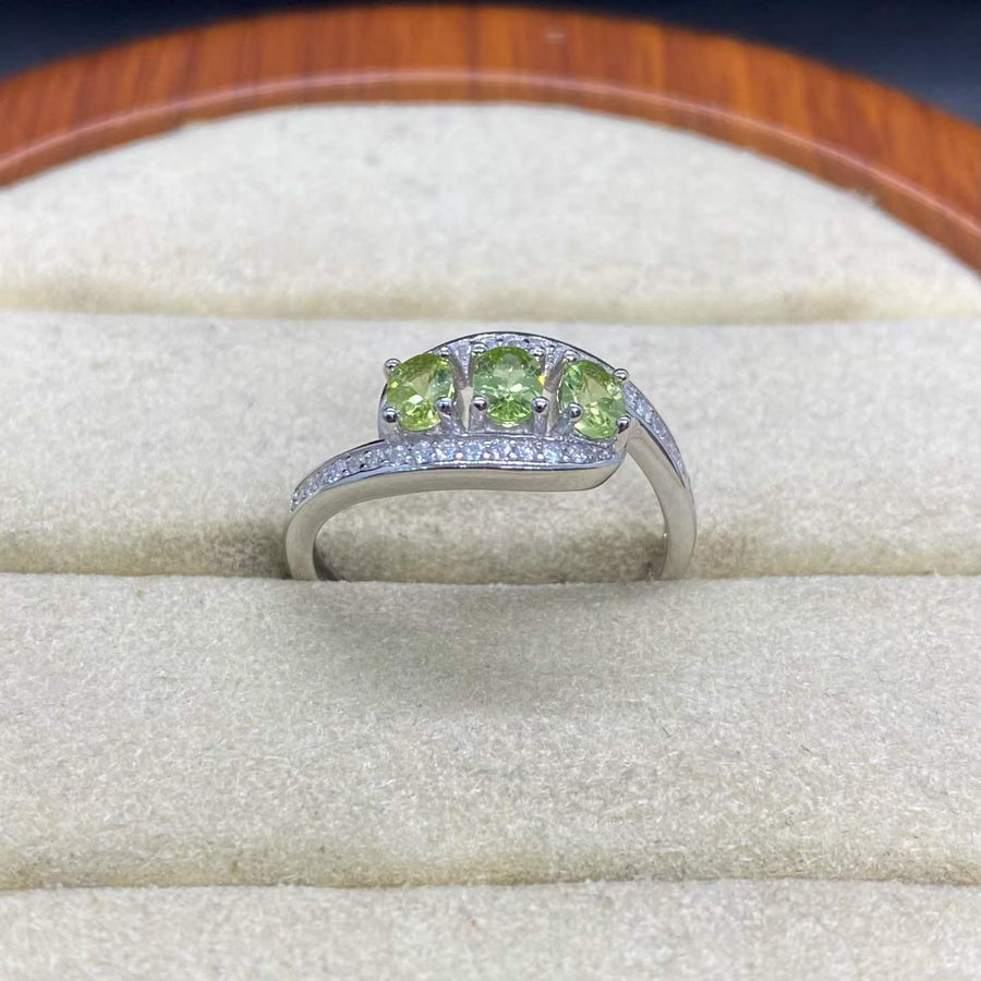 Natural Peridot Trilogy Ring in 925 Sterling Silver, 3x4mm Gemstones