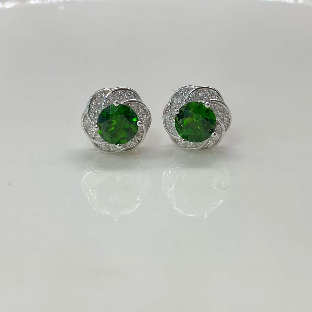 Natural Diopside Stud Earrings in 925 Sterling Silver, 5mm Gemstones
