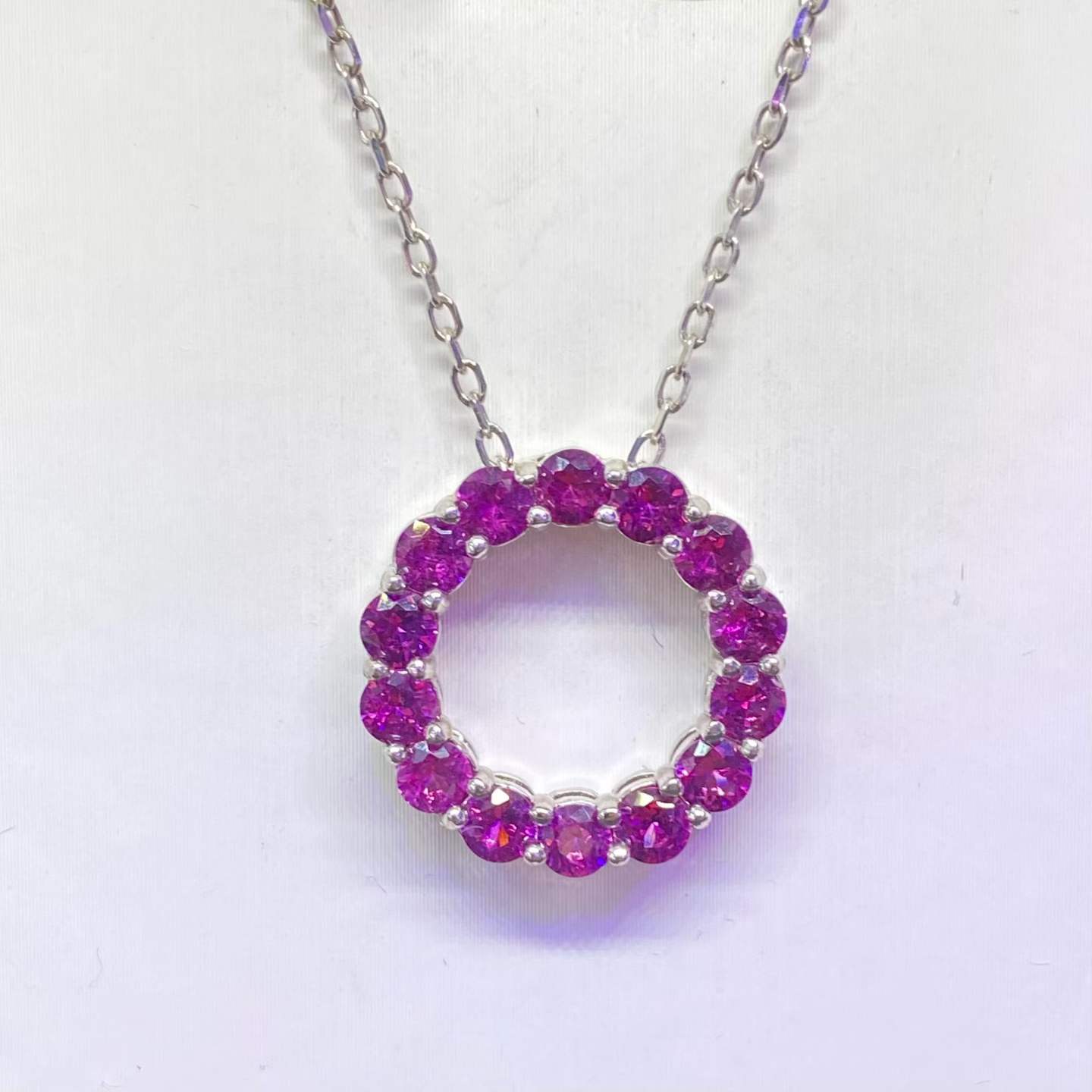 Natural Garnet Circle Necklace in 925 Sterling Silver, 3mm Gemstones