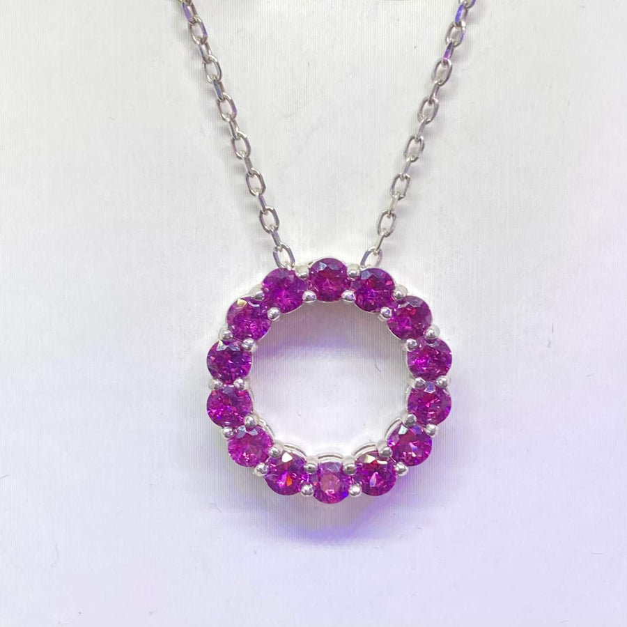 Natural Garnet Circle Necklace in 925 Sterling Silver, 3mm Gemstones