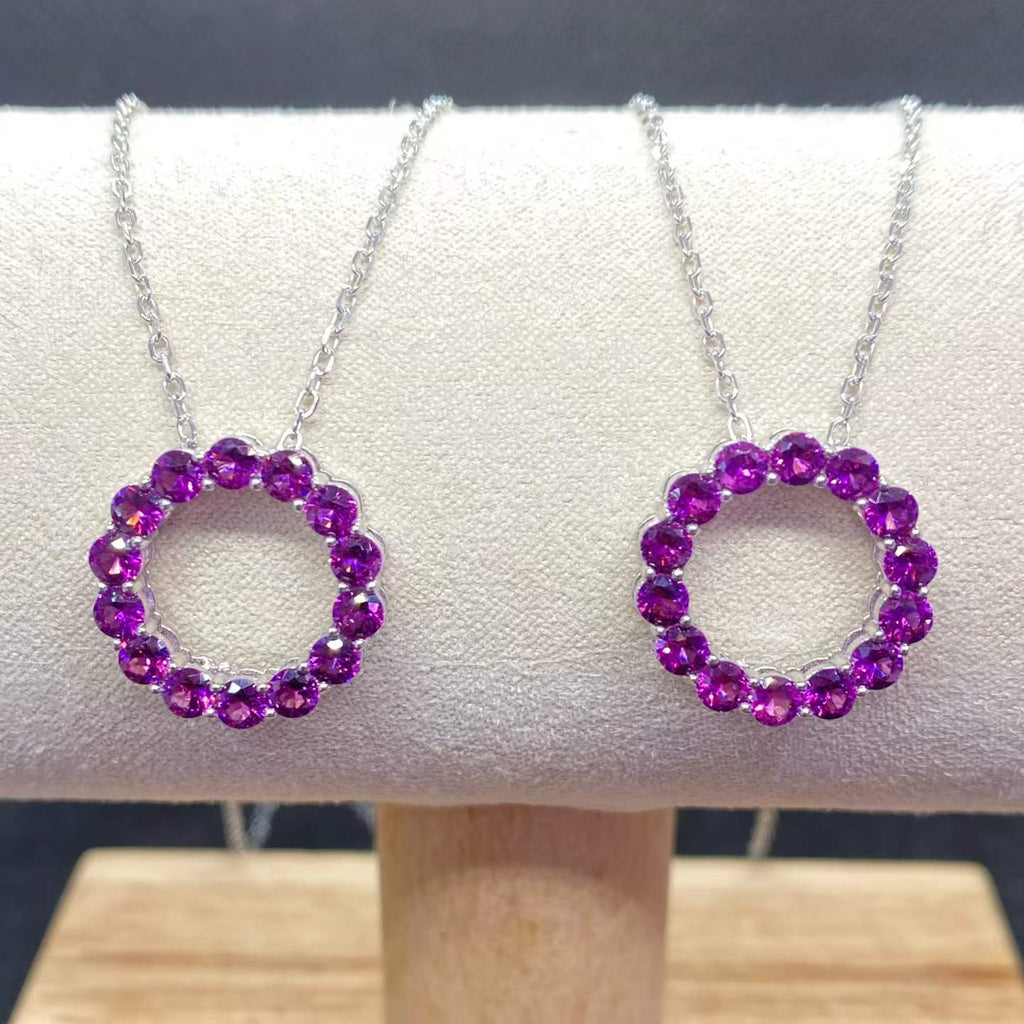 Natural Garnet Circle Necklace in 925 Sterling Silver, 3mm Gemstones