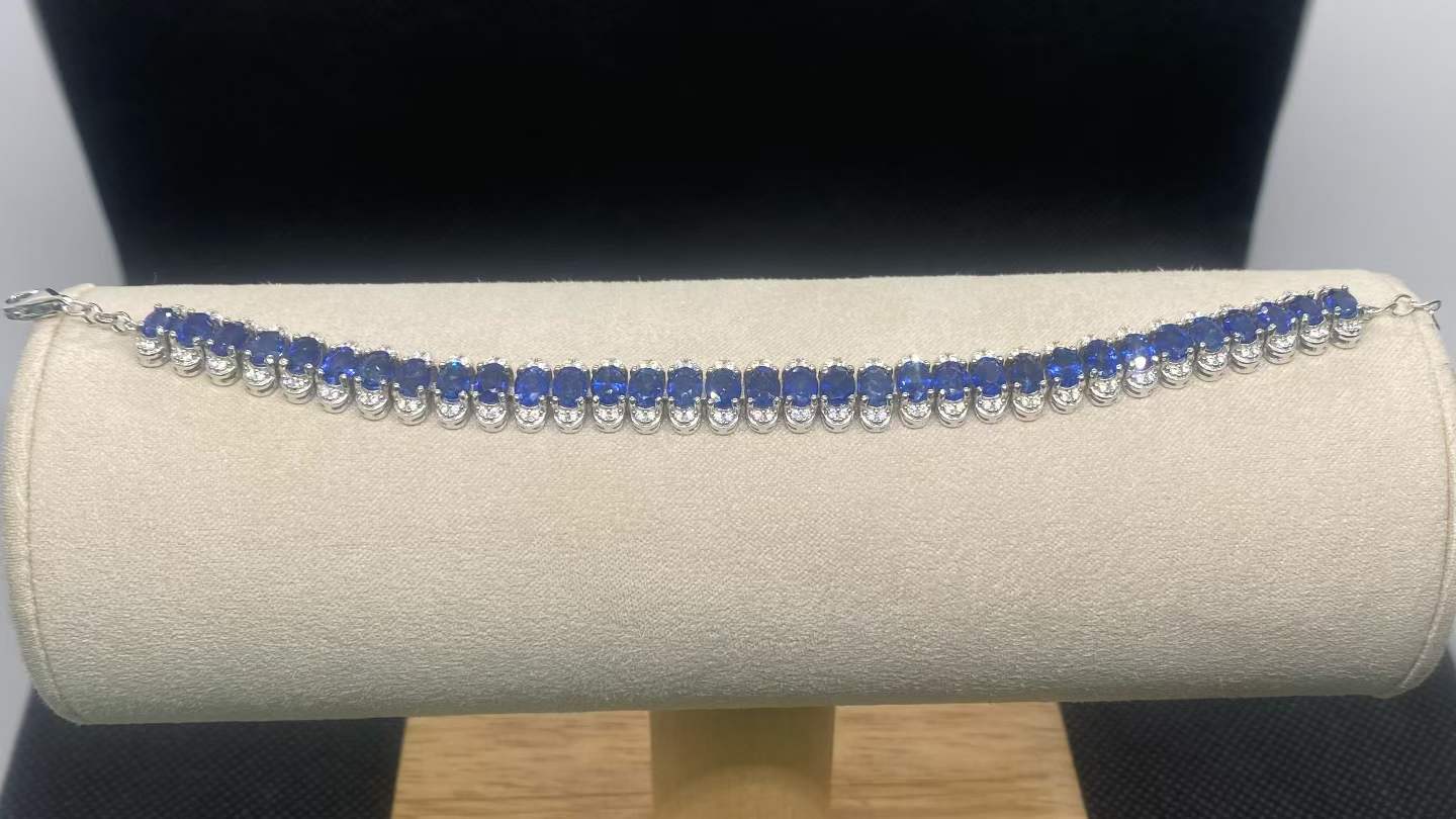 Natural Blue Sapphire Tennis Bracelet in 925 Sterling Silver, 3.5x4.5mm Gemstones