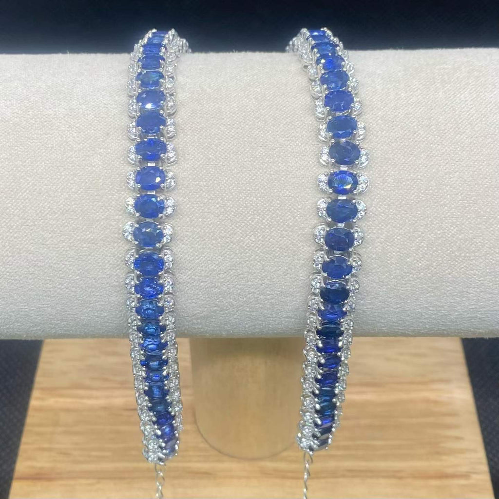 Natural Blue Sapphire Tennis Bracelet in 925 Sterling Silver, 3.5x4.5mm Gemstones