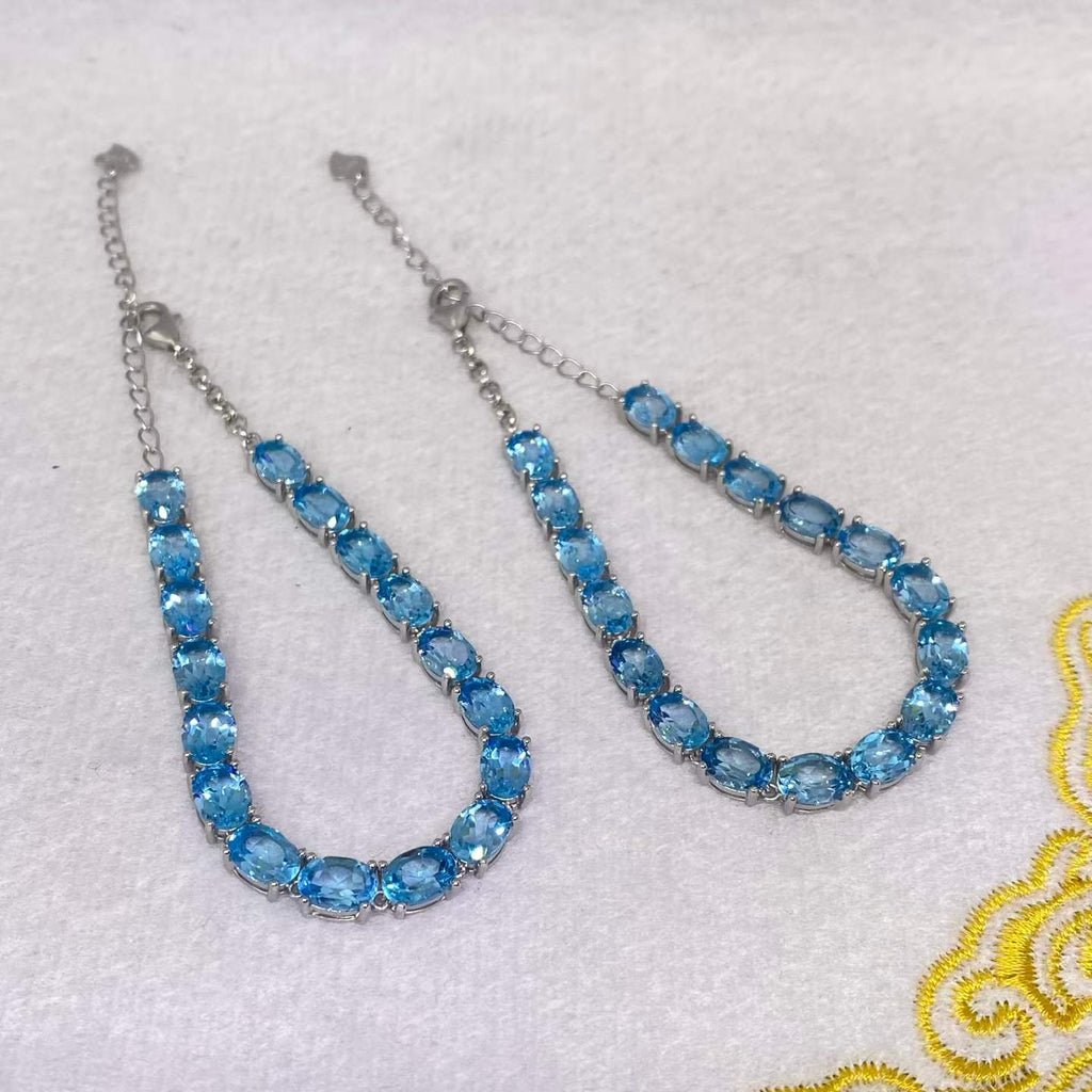 Natural Blue Topaz Oval Link Bracelet in 925 Sterling Silver, 5×7mm Gemstones