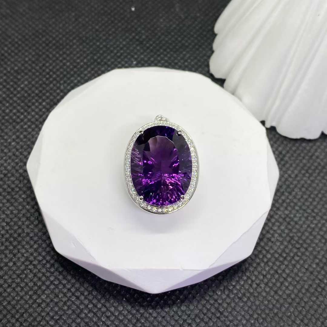 Natural Amethyst Statement Pendant in 925 Sterling Silver, 15×20mm Oval Gemstone