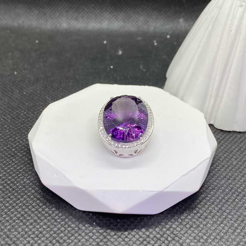 Natural Amethyst Statement Pendant in 925 Sterling Silver, 15×20mm Oval Gemstone