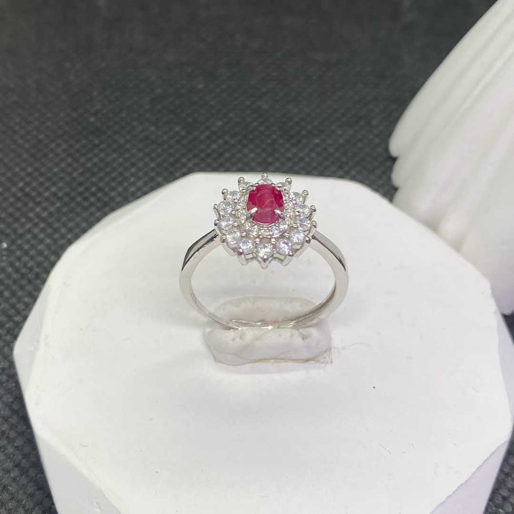 Natural Ruby Floral Halo Ring in 925 Sterling Silver, 4x6mm Gemstone