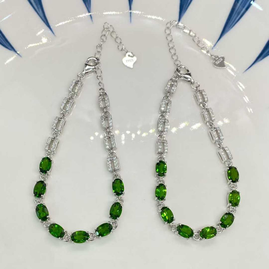 Natural Diopside Tennis Bracelet in 925 Sterling Silver, 4×6mm Oval Gemstones