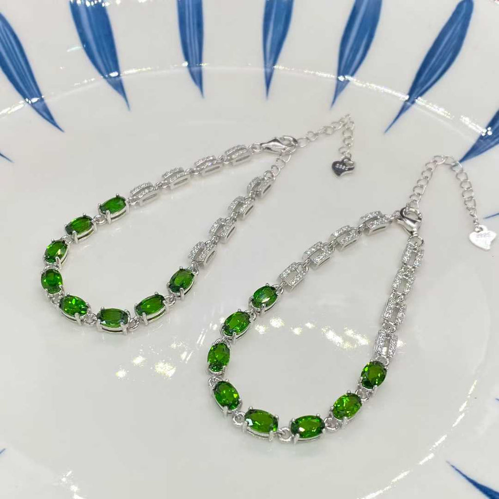 Natural Diopside Tennis Bracelet in 925 Sterling Silver, 4×6mm Oval Gemstones