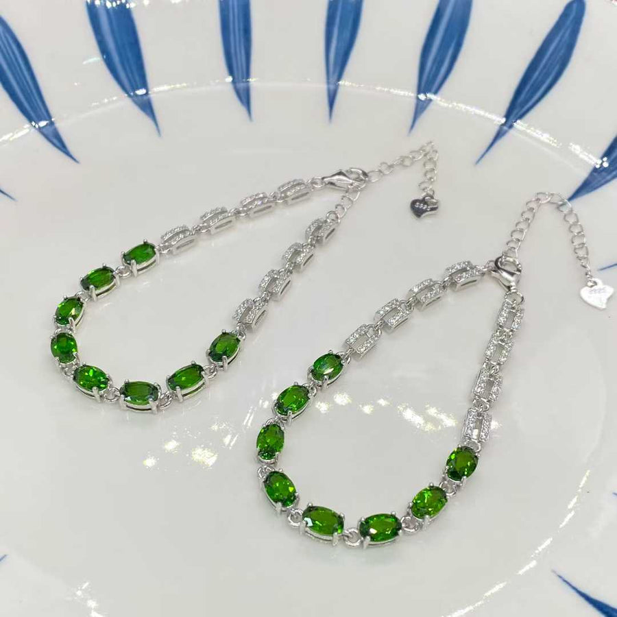 Natural Diopside Tennis Bracelet in 925 Sterling Silver, 4×6mm Oval Gemstones