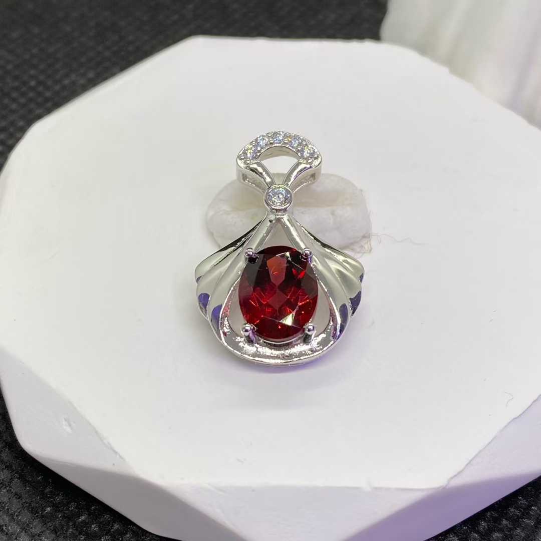 Natural Garnet Pendant in 925 Sterling Silver, 7x9mm Oval Gemstone