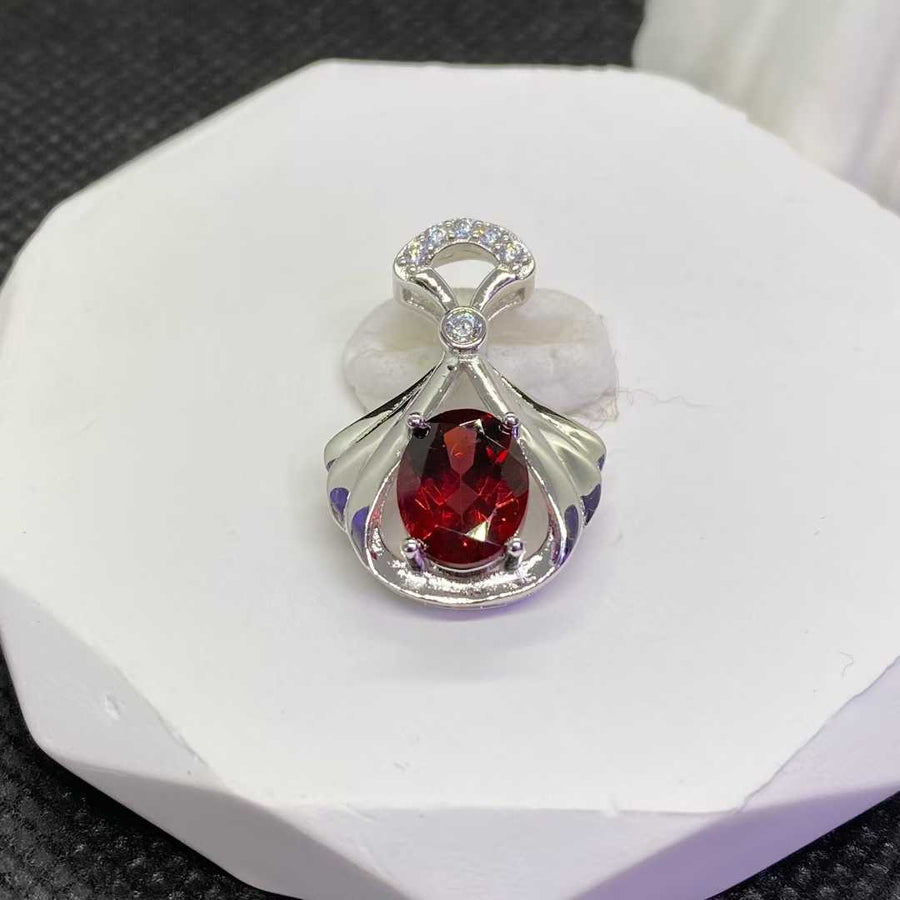 Natural Garnet Pendant in 925 Sterling Silver, 7x9mm Oval Gemstone