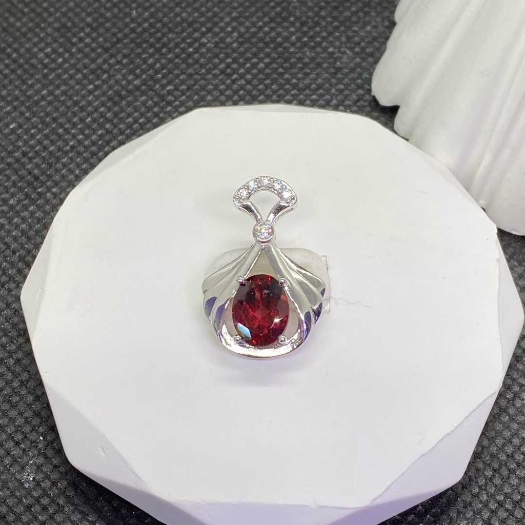 Natural Garnet Pendant in 925 Sterling Silver, 7x9mm Oval Gemstone