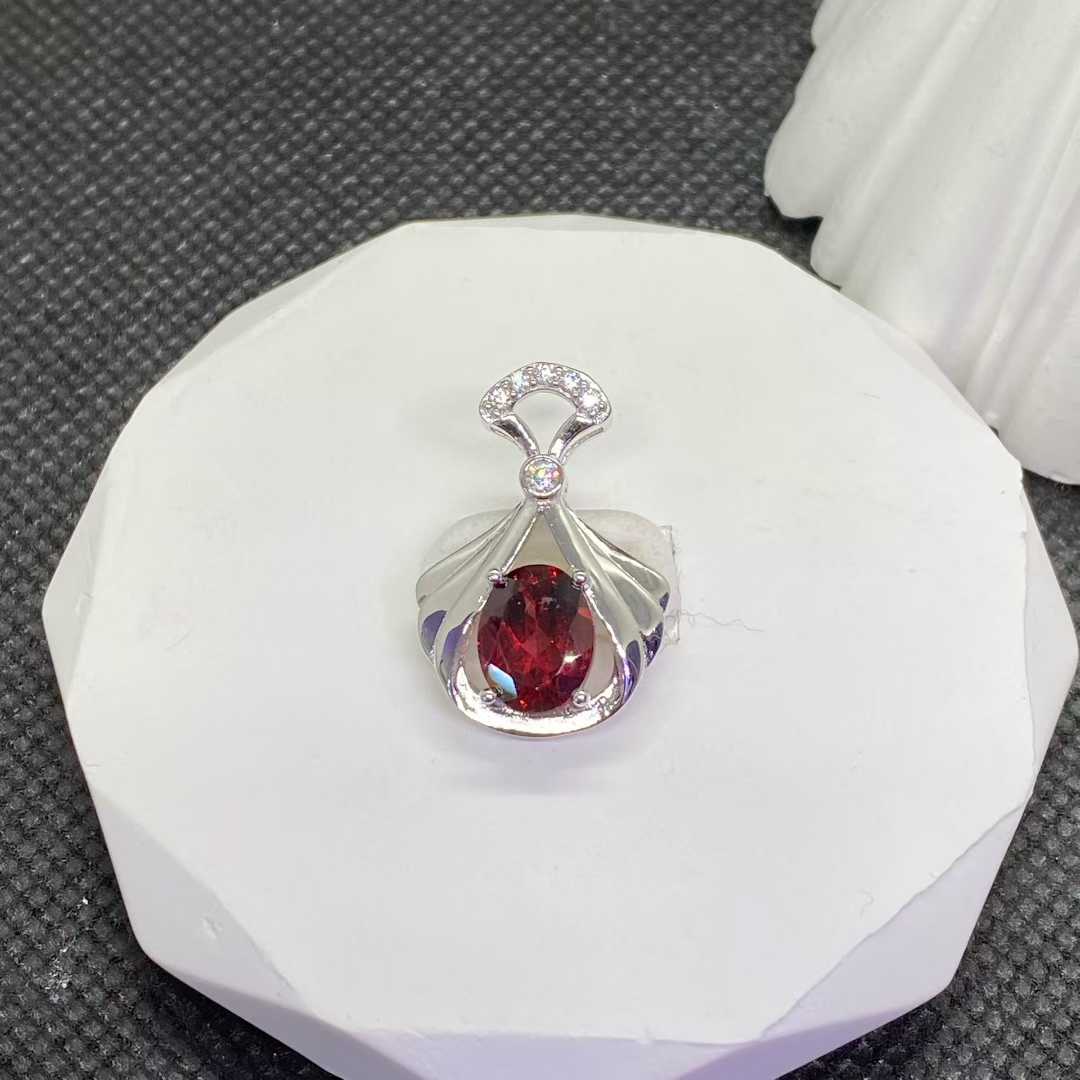 Natural Garnet Pendant in 925 Sterling Silver, 7x9mm Oval Gemstone