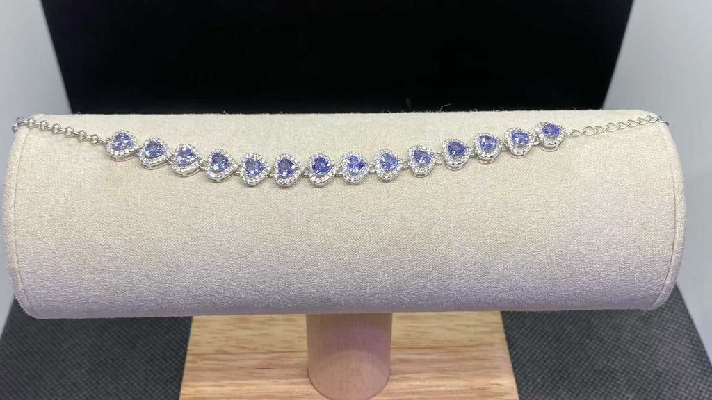 Natural Tanzanite Heart Bracelet in 925 Sterling Silver, 4mm Gemstones