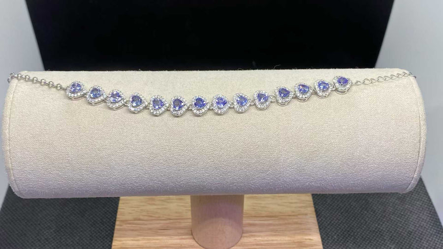 Natural Tanzanite Heart Bracelet in 925 Sterling Silver, 4mm Gemstones