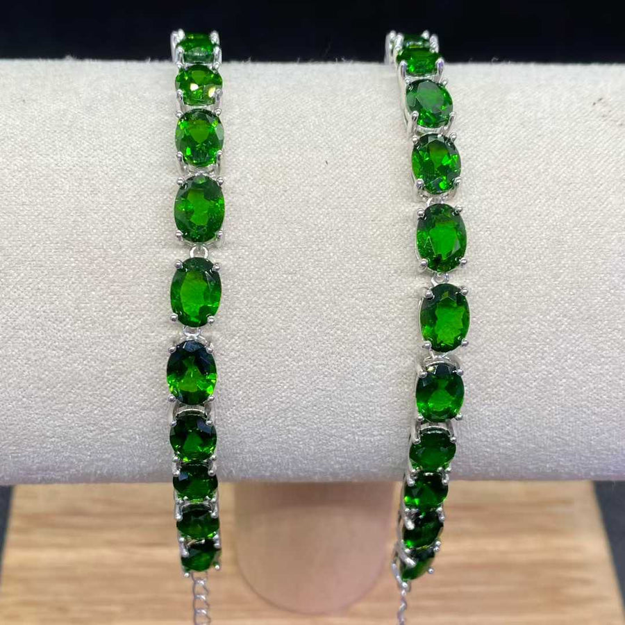 Natural Diopside Tennis Bracelet in 925 Sterling Silver, 5×7mm Oval Gemstones