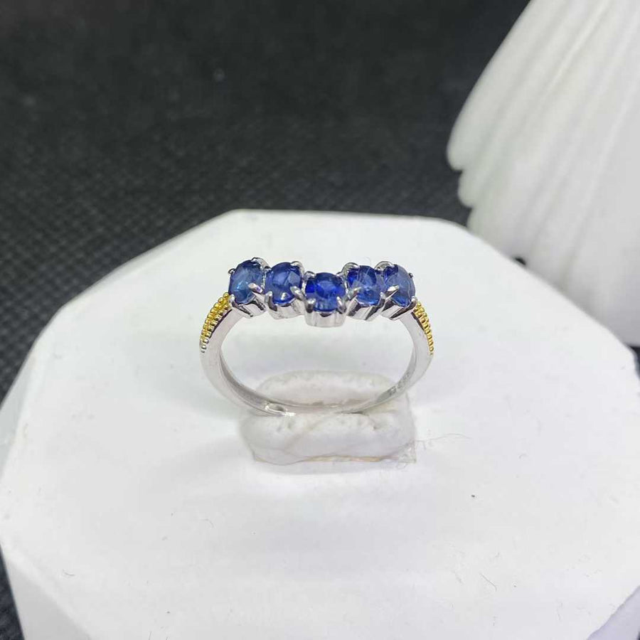 Natural Blue Sapphire Five-Stone Ring in 925 Sterling Silver, 3x4mm Gemstones