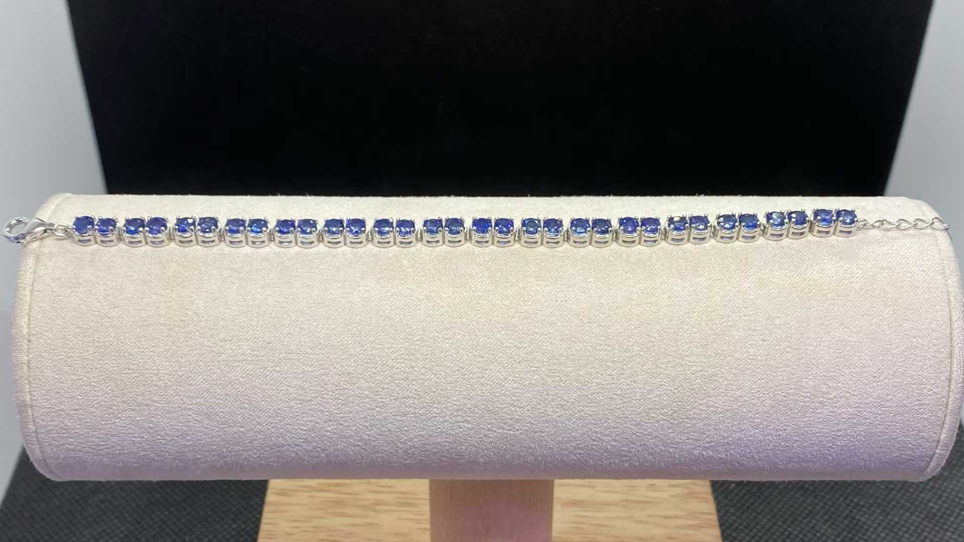 Natural Blue Sapphire Tennis Bracelet in 925 Sterling Silver, 3.5mm Round Gemstones